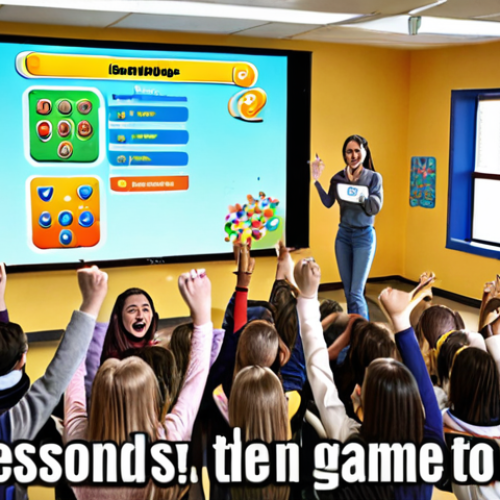 Home 15 A vibrant and interactive classroom filled with energetic 10-14 year old students. They are actively engaged in a digital quiz, holding tablets or smartphones, with their attention drawn to a large central screen displaying a colorful leaderboard and game-like questions. The atmosphere is competitive yet joyful, with subtle visual elements like floating digital points, badges, or confetti, illustrating the excitement and reward of gamified learning. The students are smiling, gesturing, and showing strong engagement, embodying the power of digital tools to make learning fun and participatory.