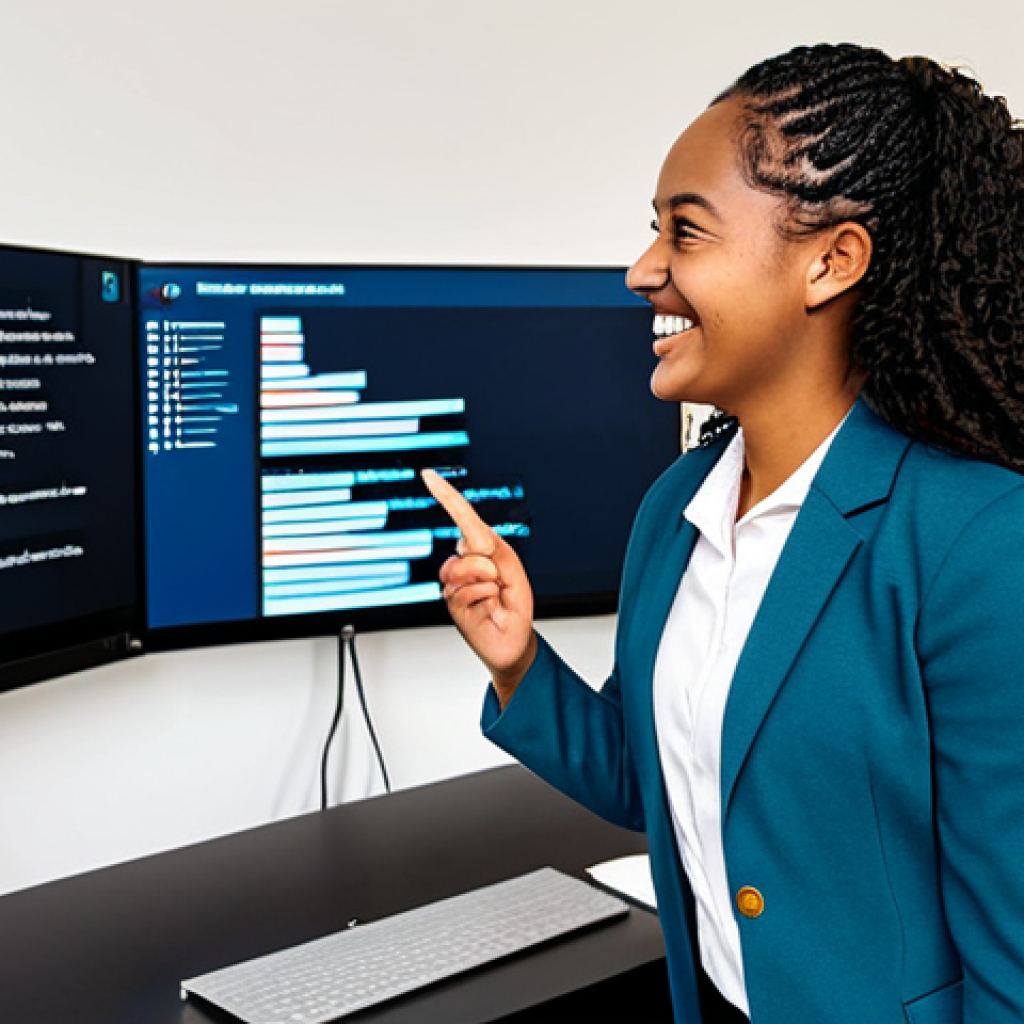 A diverse group of students, fully clothed in modest, appropriate attire, engaging actively in a dynamic online learning environment. A professional female educator, dressed in a business casual outfit, facilitates the session, smiling gently as she reviews real-time feedback data displayed on a large monitor in front of her. The screen shows a word cloud generated from student input and live poll results. The background is a modern, brightly lit virtual classroom with digital whiteboards displaying collaborative content. The scene conveys interactive learning, clear communication, and a positive atmosphere. safe for work, appropriate content, fully clothed, professional, perfect anatomy, correct proportions, natural pose, well-formed hands, proper finger count, natural body proportions, high-quality digital illustration, professional photography, soft studio lighting.