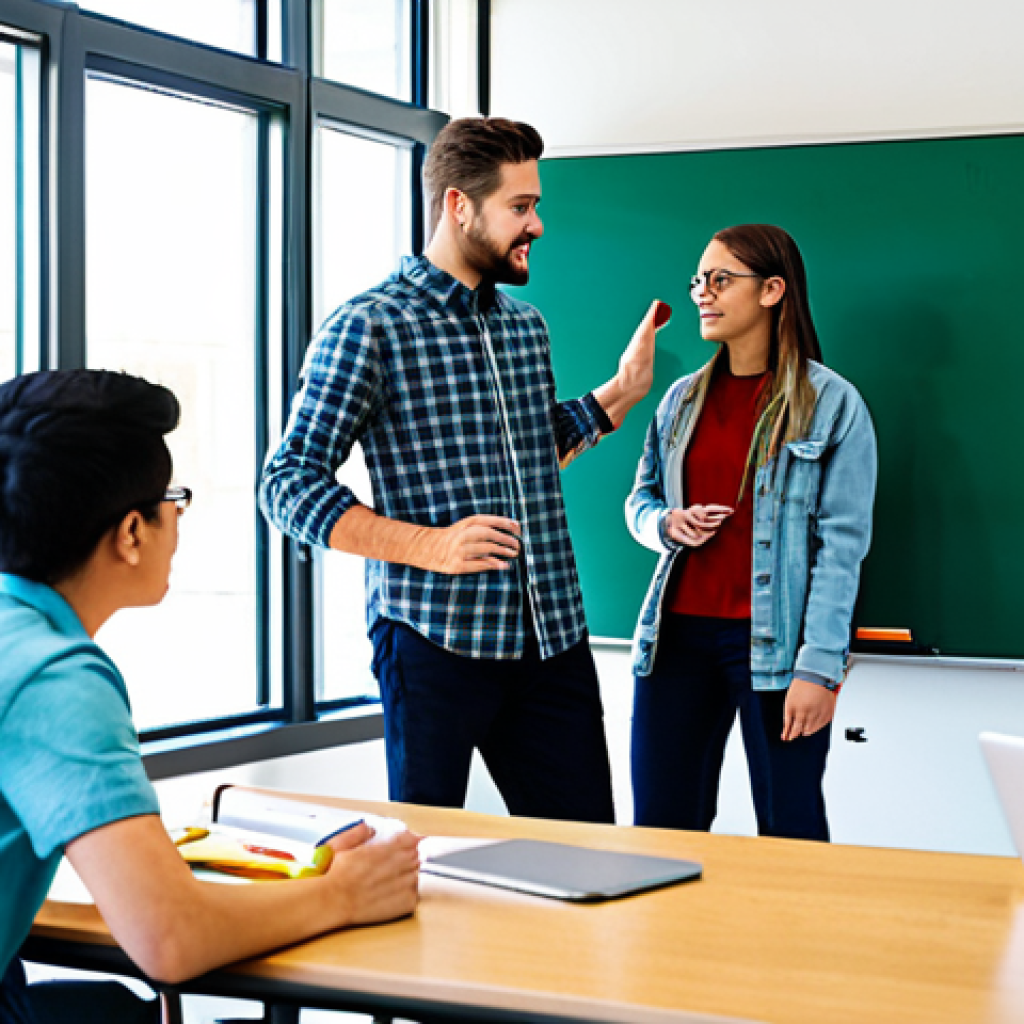 디지털 학습에서의 협력적 학습 방법 - A diverse group of students collaborating around a digital whiteboard in a modern, brightly lit clas...