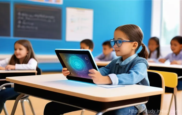 교사와 학생 간의 디지털 학습 협력 방안 - **Prompt 1: Personalized Learning with AI Digital Textbook**
A bright, modern classroom filled w...