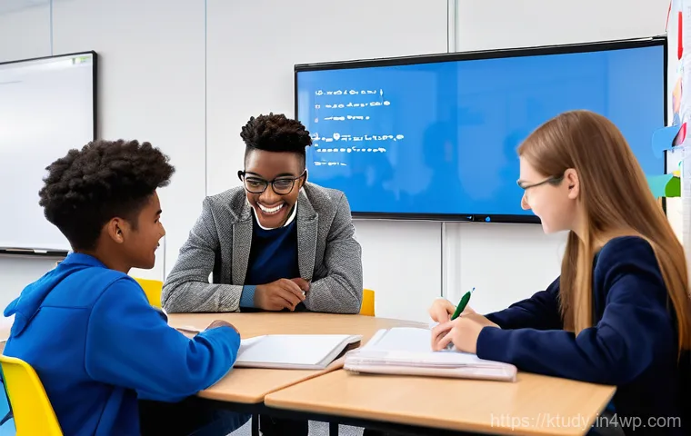 교사와 학생 간의 디지털 학습 협력 방안 - **Prompt 1: Personalized Learning with AI Digital Textbook**
    A bright, modern classroom filled w...