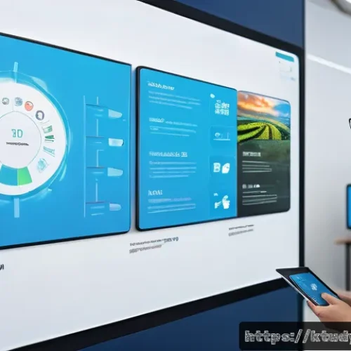 최신 디지털 학습 트렌드 알아보기 - A futuristic digital classroom scene showing a diverse group of students interacting with AI-powered...