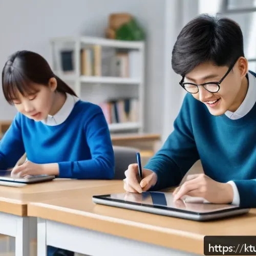 디지털 학습 플랫폼의 사용자 경험 최적화 - A diverse group of learners engaging with a digital learning platform on various devices—desktop, ta...