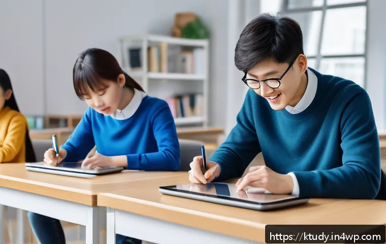 디지털 학습 플랫폼의 사용자 경험 최적화 - A diverse group of learners engaging with a digital learning platform on various devices—desktop, ta...